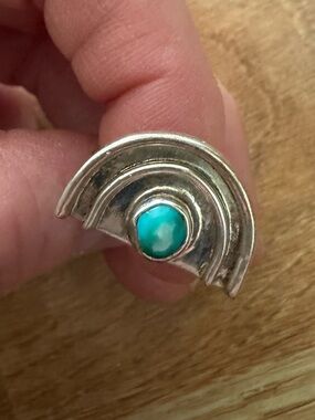 Sterling Silver Turquoise Dome Ring - Teal Blue Accent
